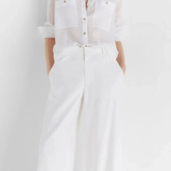 🥝HOST PICK🥝 Club Monaco Off White Wide Leg Trousers Pants Linen Blend Size  M - Picture 3 of 14